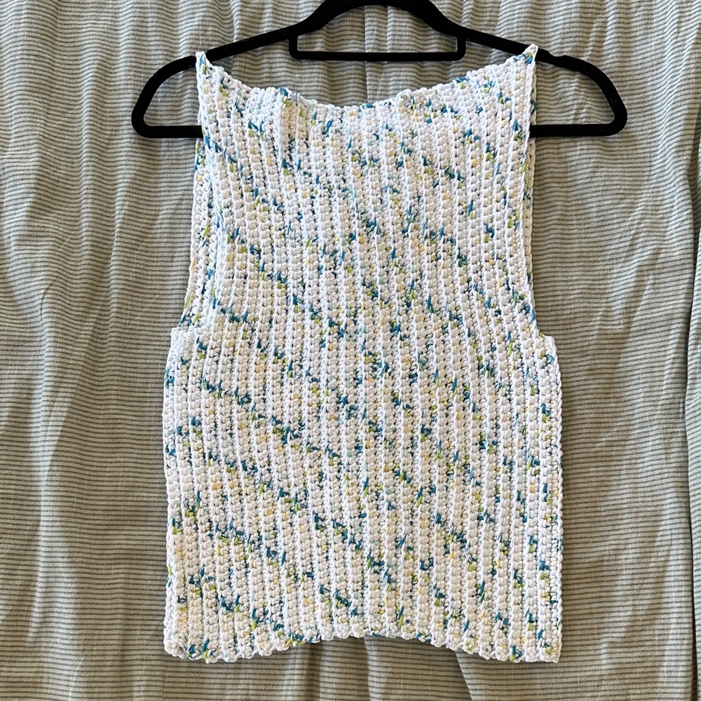 Textured Crochet White and Blue Women's Top